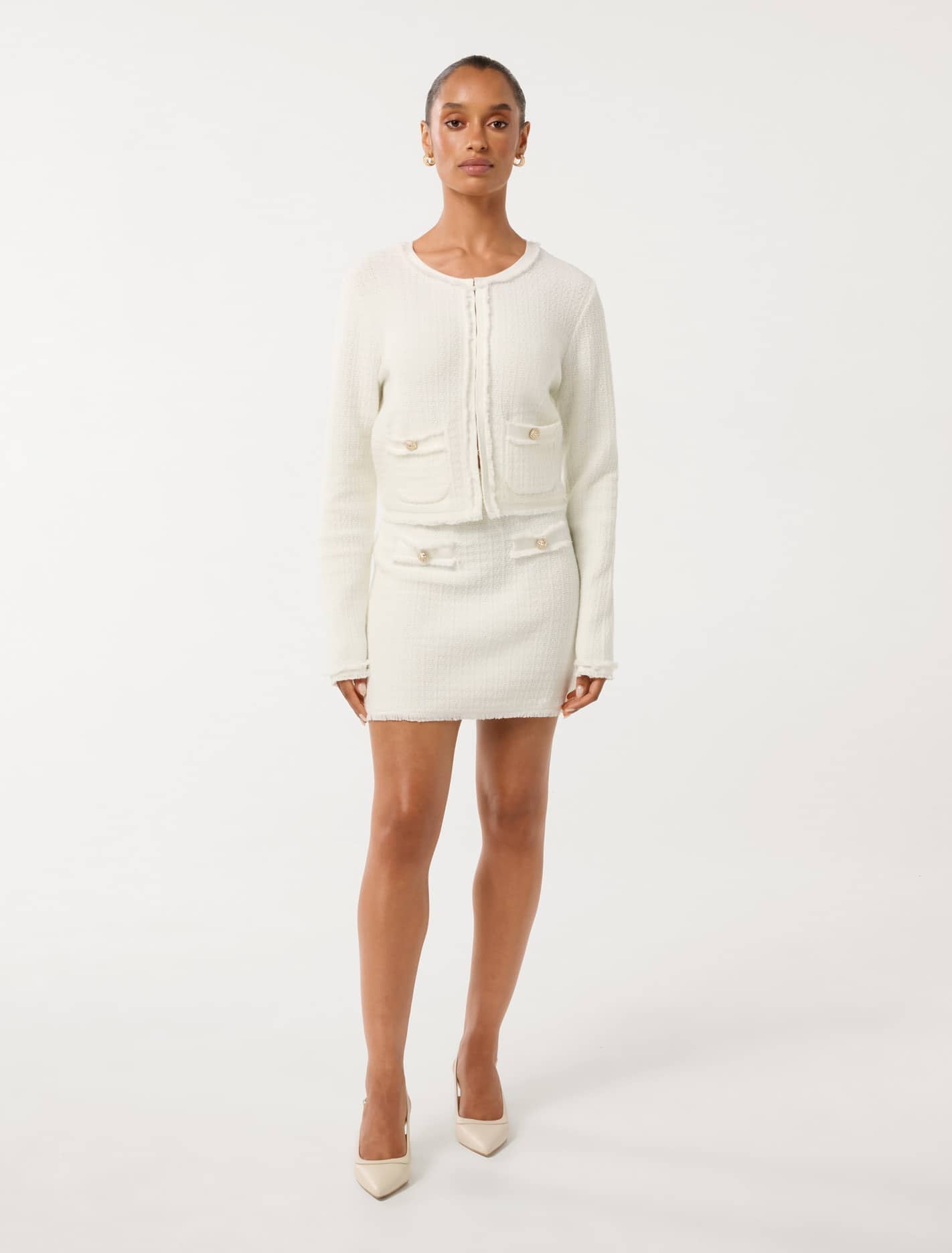 Faith Petite Boucle Knit Skirt Cream Co-ord