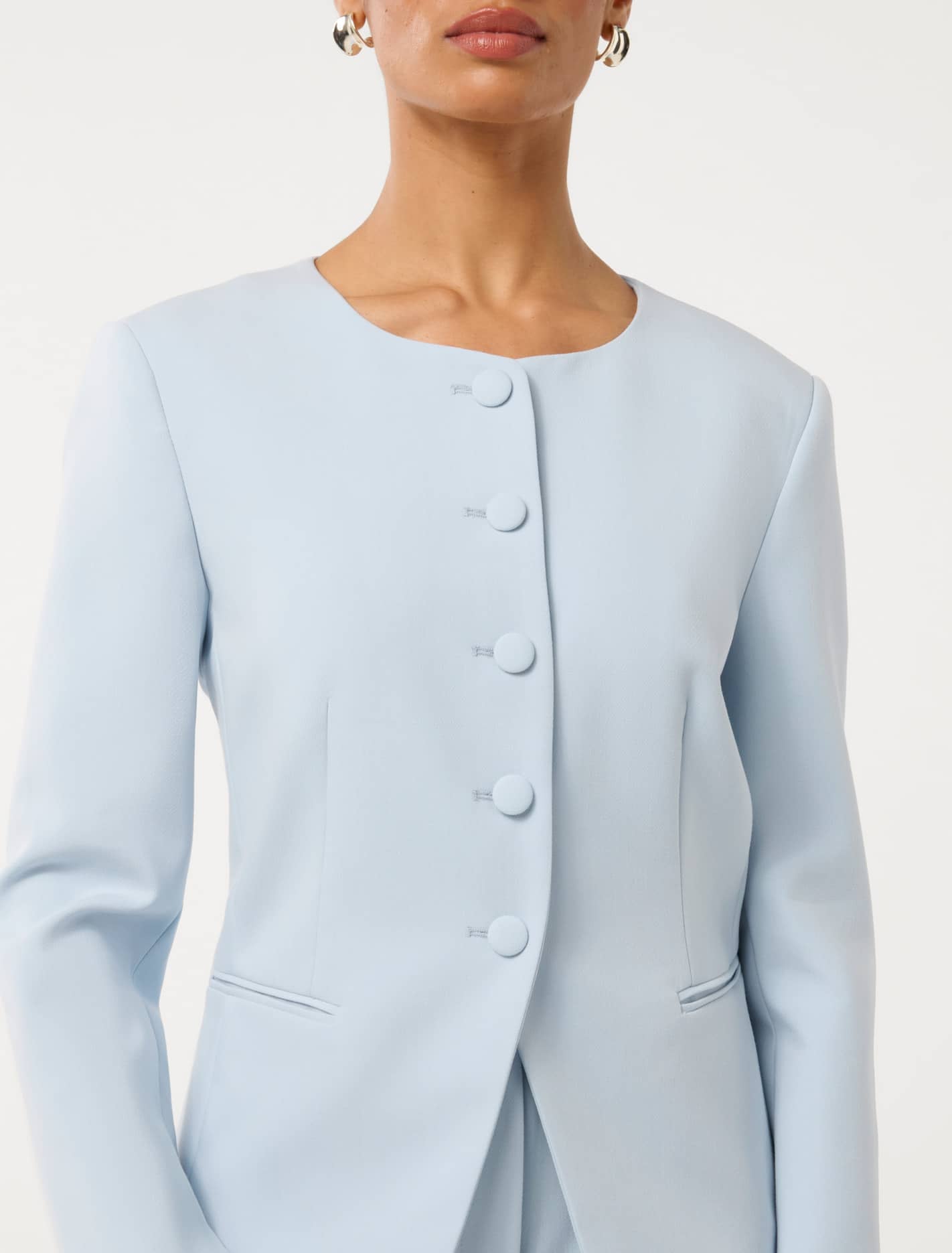 Grace Petite High Neck Blazer Misty Sky Co-Ord