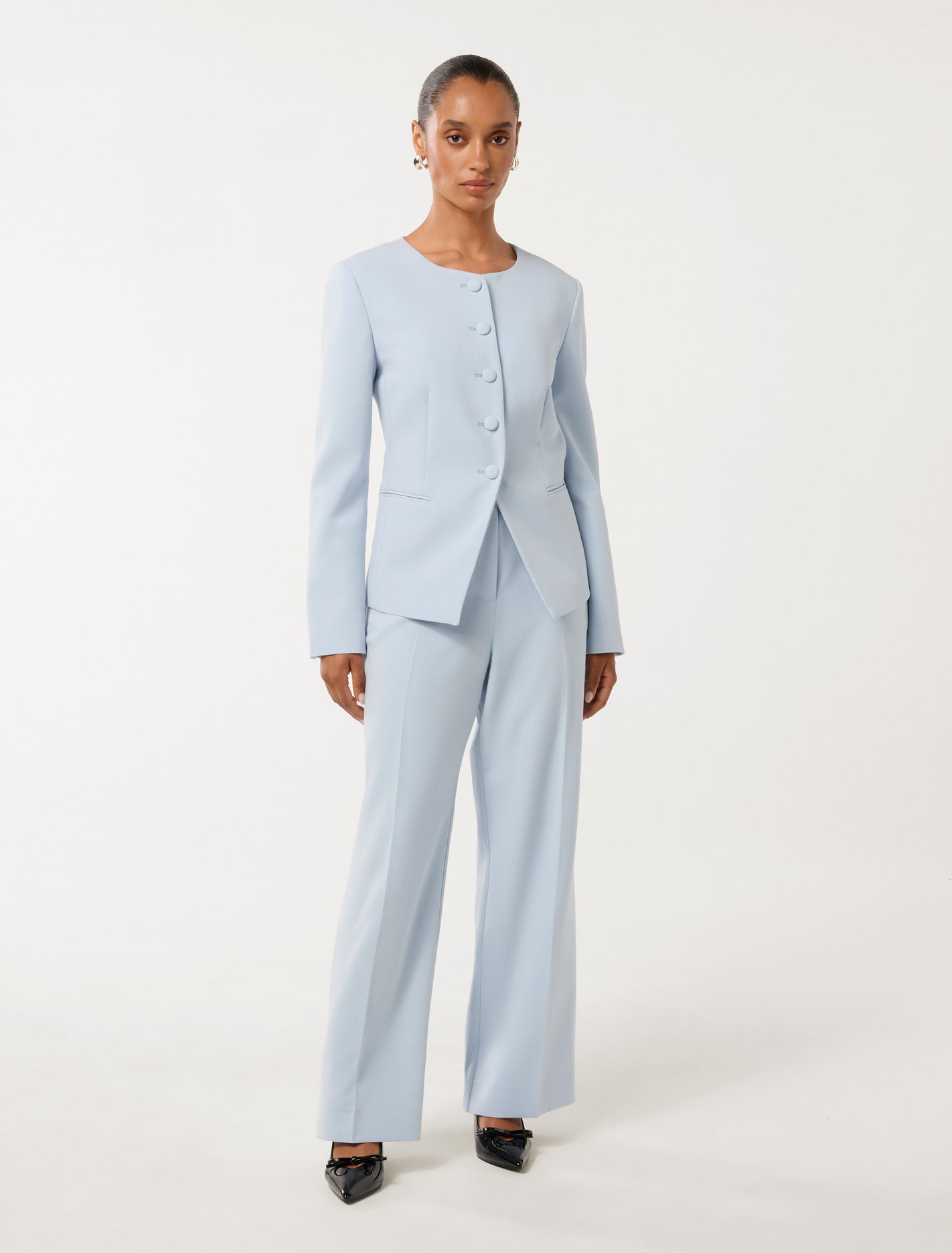 Grace Petite High Neck Blazer Misty Sky Co-Ord
