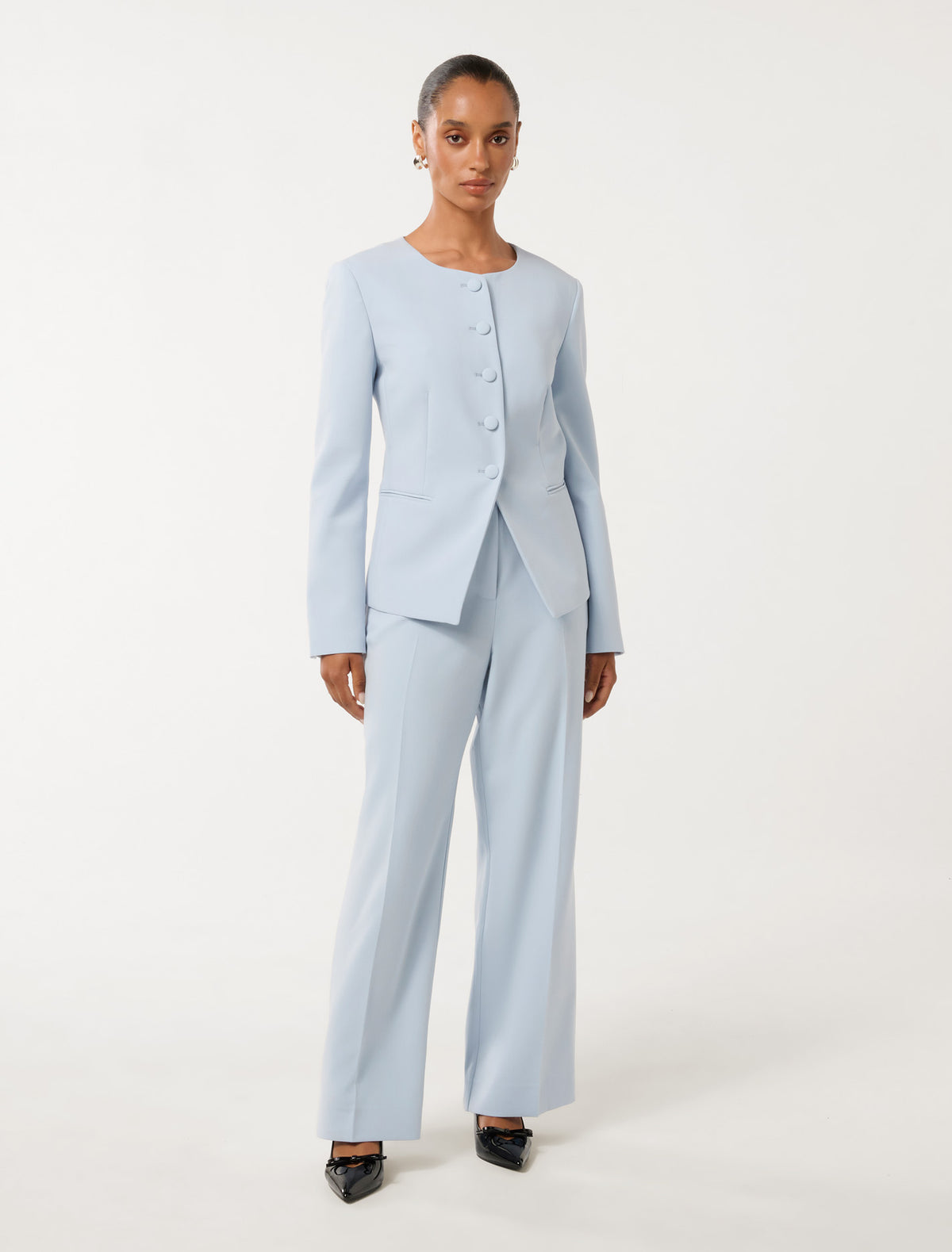 Grace Petite High Neck Blazer Misty Sky Co-Ord
