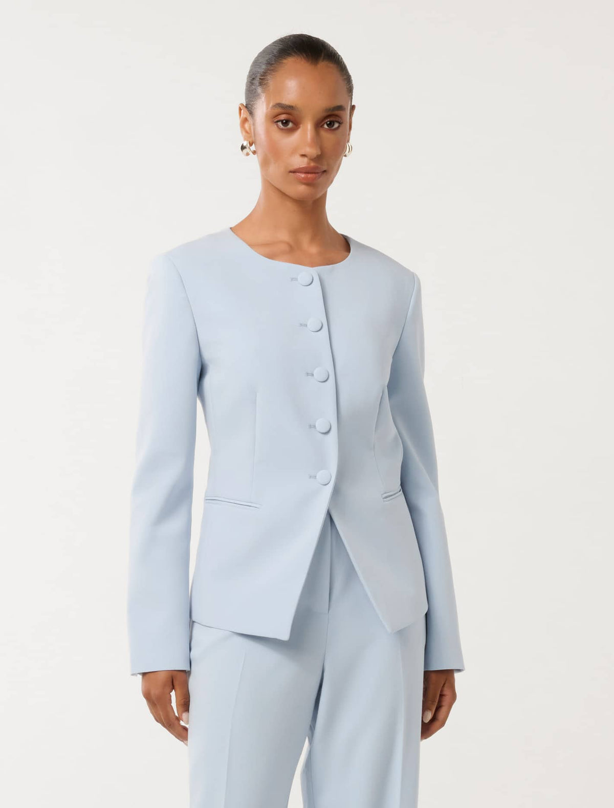 Grace Petite High Neck Blazer Misty Sky Co-Ord