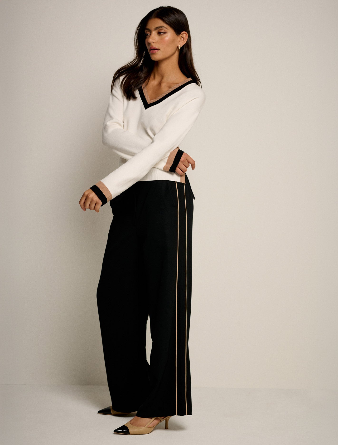 Brandi Stripe Wide Leg Pant Black