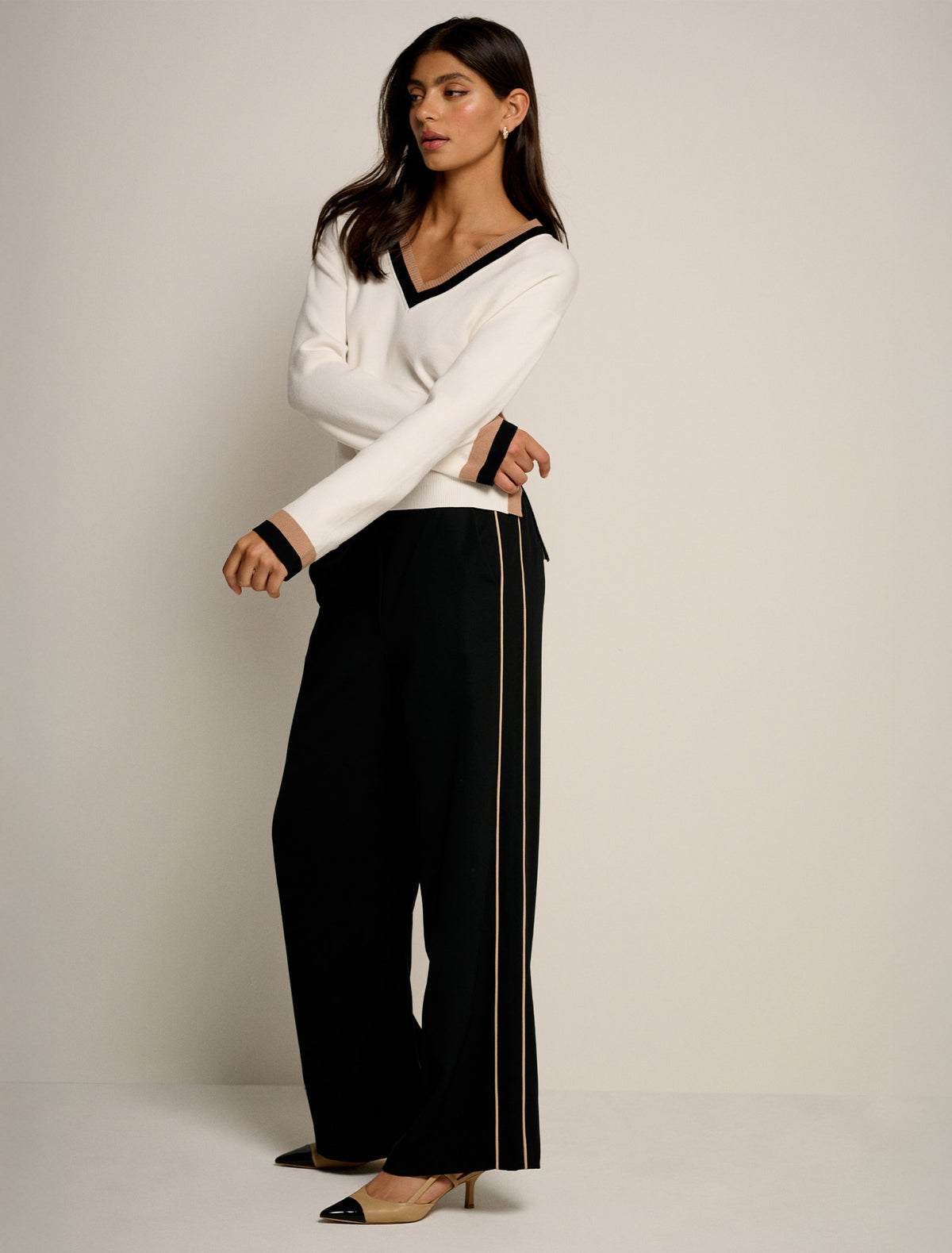 Brandi Stripe Wide Leg Pant Black