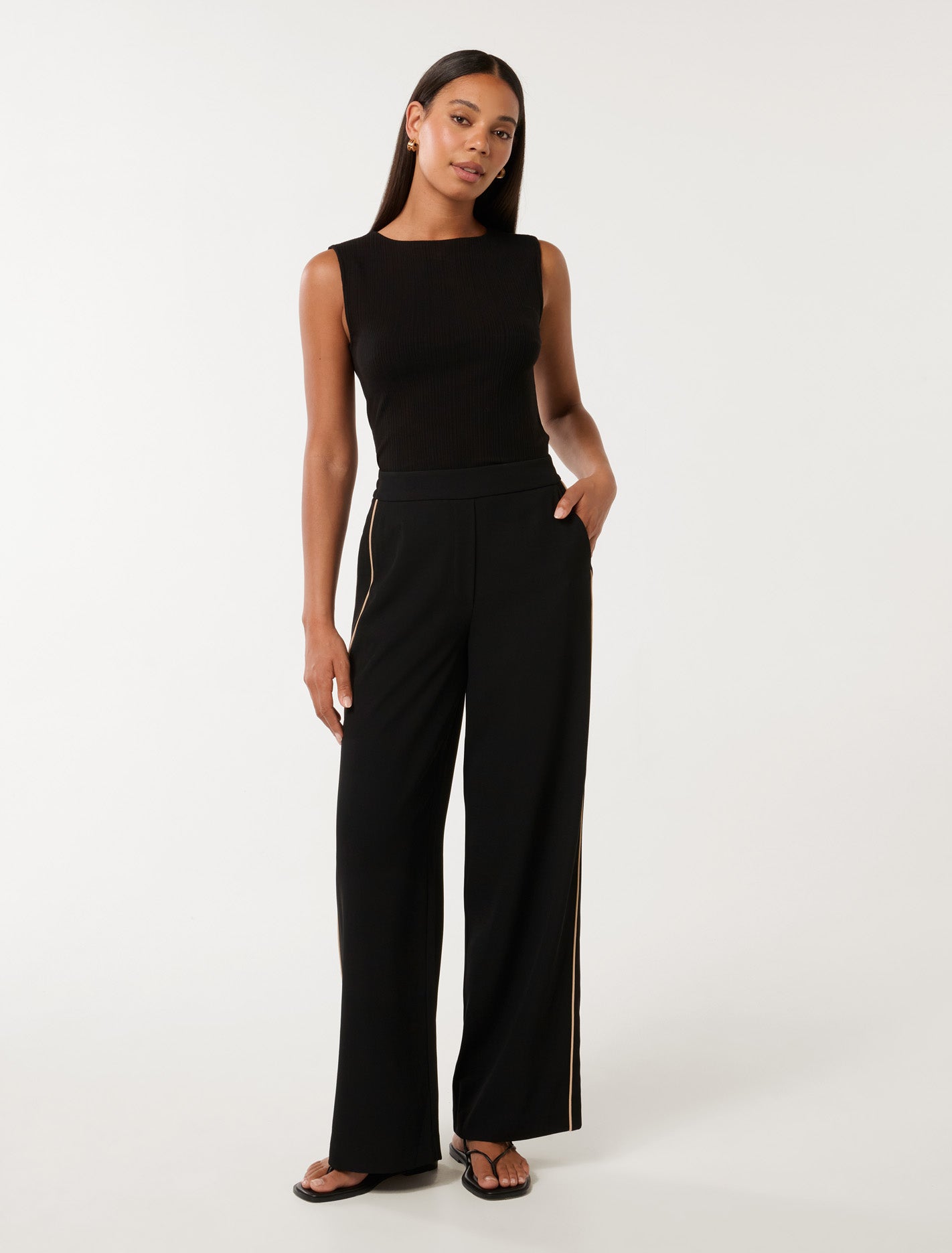 Brandi Stripe Wide Leg Pant Black