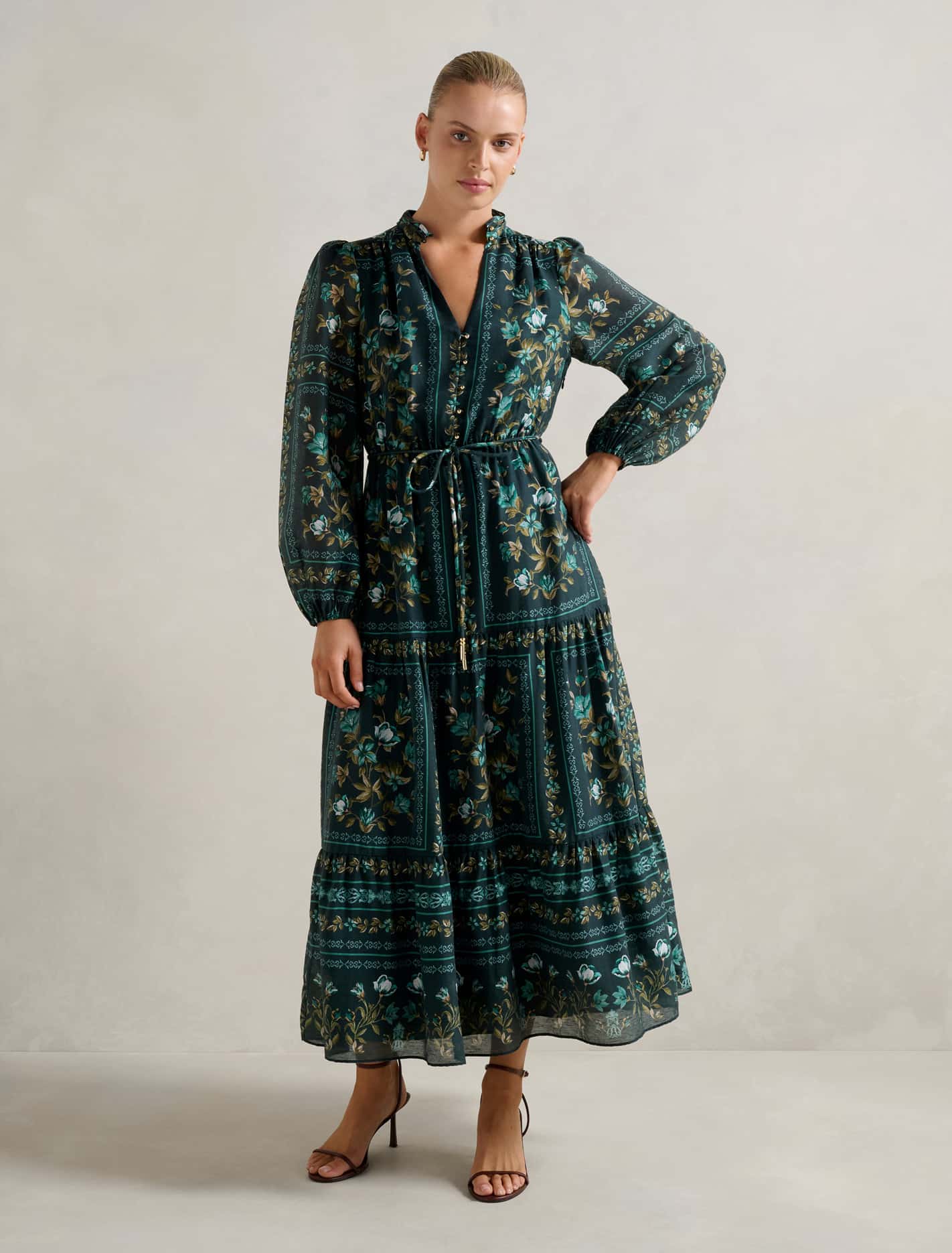 Tara Printed Midi Dress Green Bellview