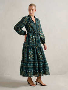 Tara Printed Midi Dress Green Bellview