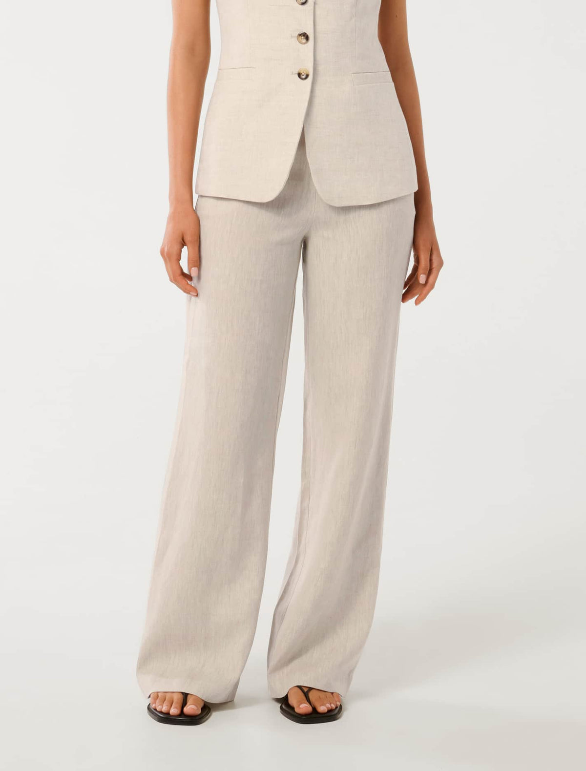 Martha Linen Wide-Leg Pants Natural Suit