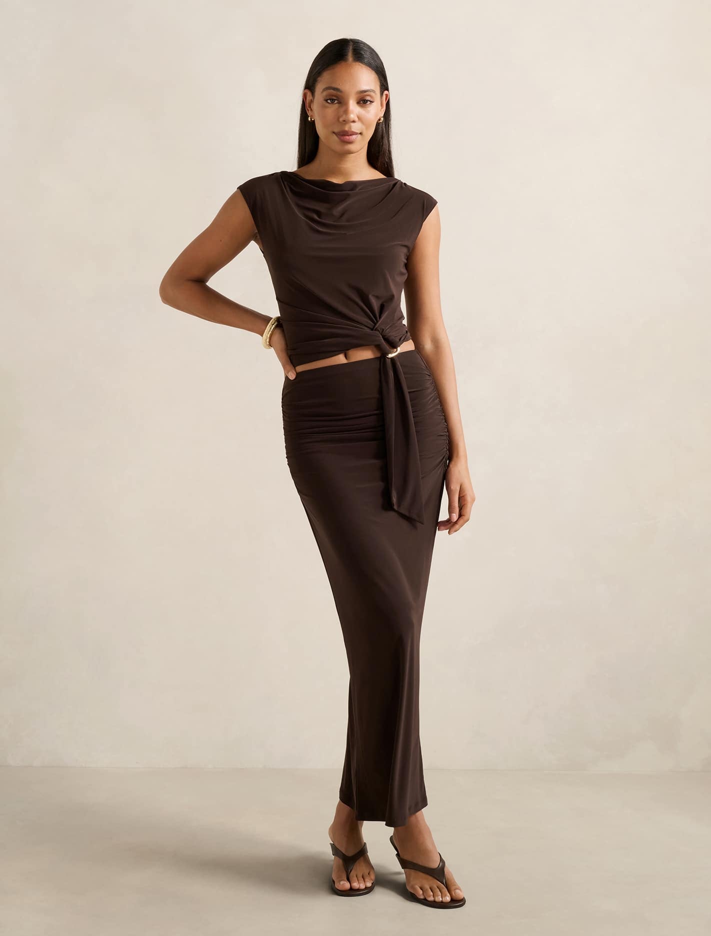 Jazelle Jersey Maxi Skirt Bitter Chocolate Co-ord