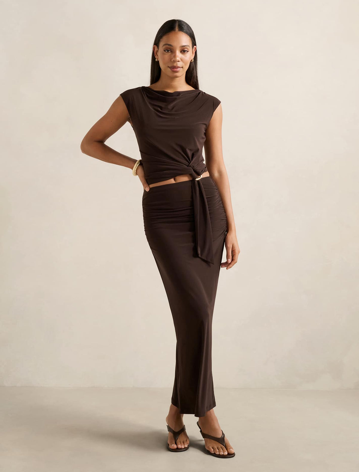 Jazelle Jersey Maxi Skirt Bitter Chocolate Co-ord
