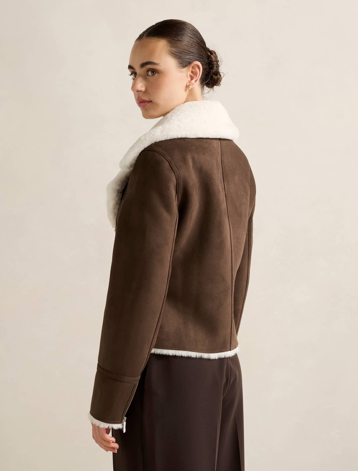 Penny Faux Fur Aviator Jacket Dark Chocolate