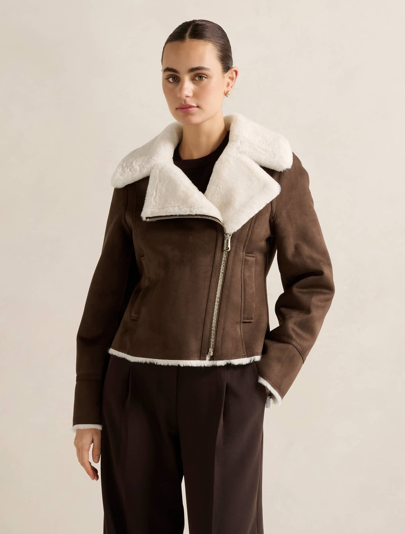 Penny Faux Fur Aviator Jacket Dark Chocolate
