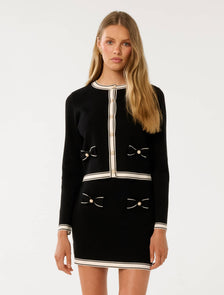 Cece Bow Detail Cardigan Black/ Porcelain