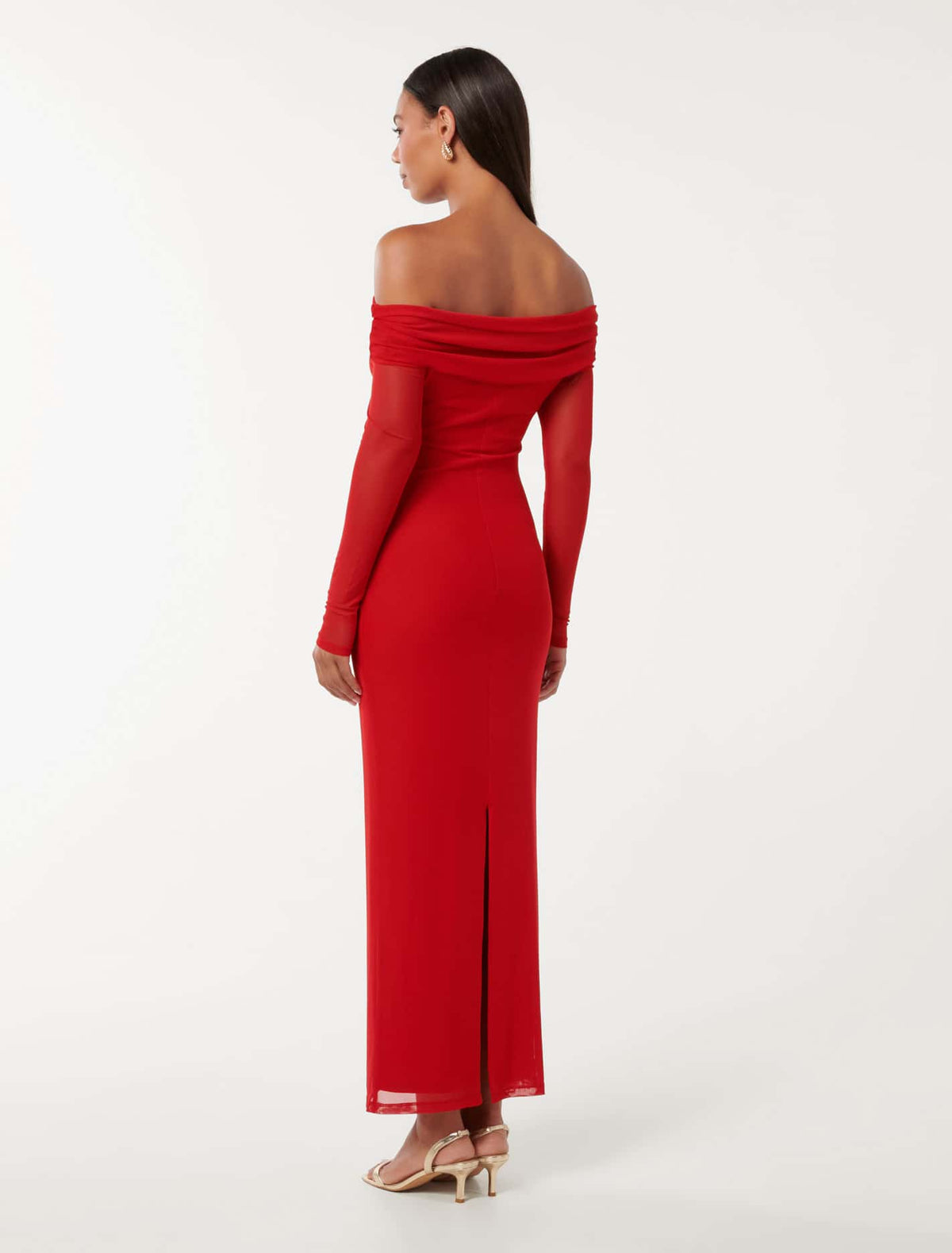 Minnie Mesh Bardot Midi Dress Red