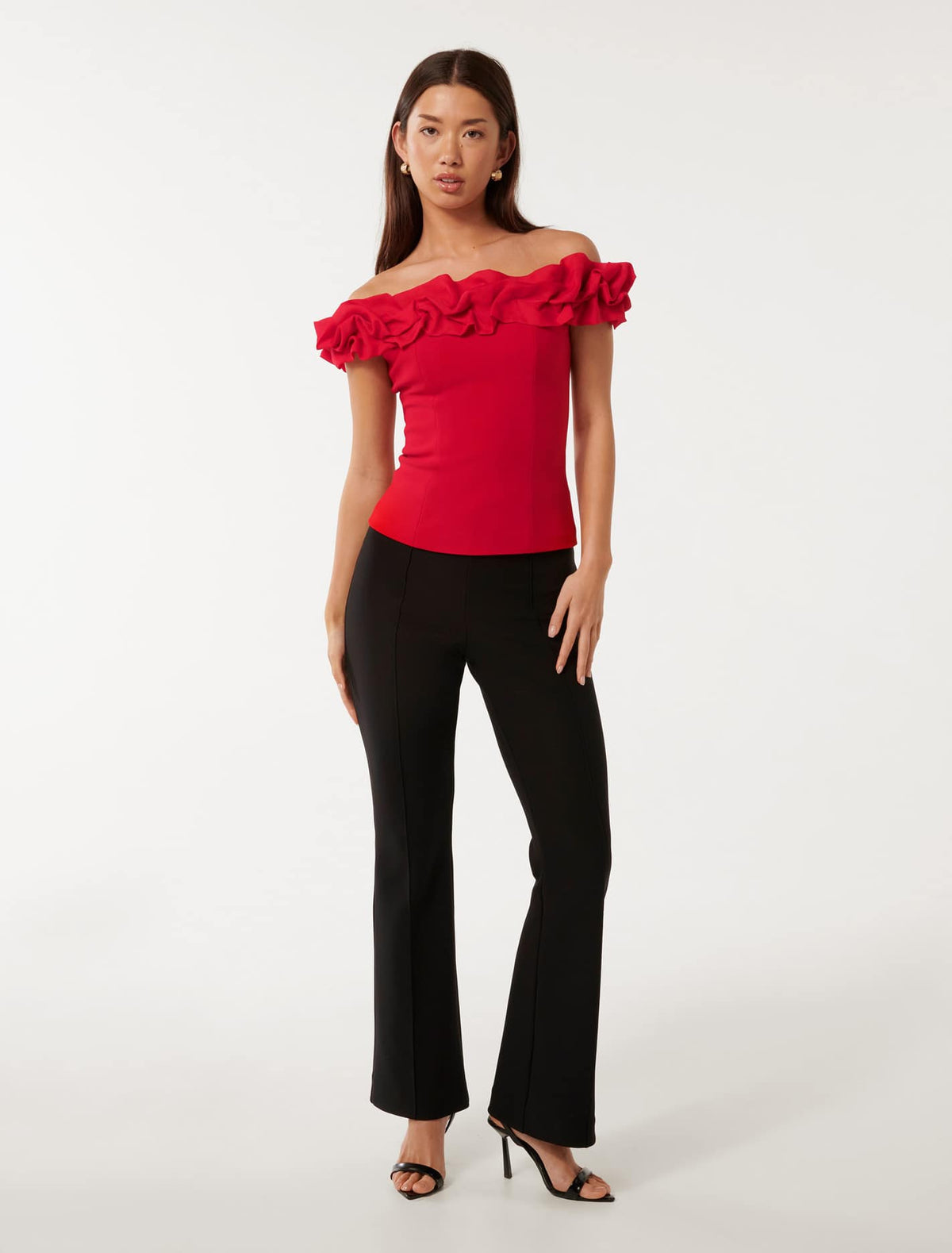 Stephanie Ruffle Off-Shoulder Top Salsa