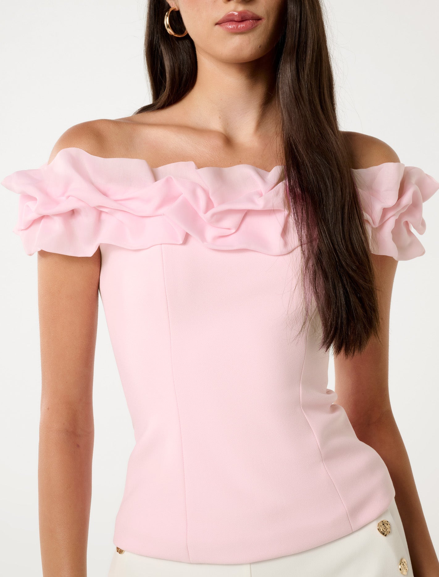 Stephanie Ruffle Bustier Top Pink Sorbet