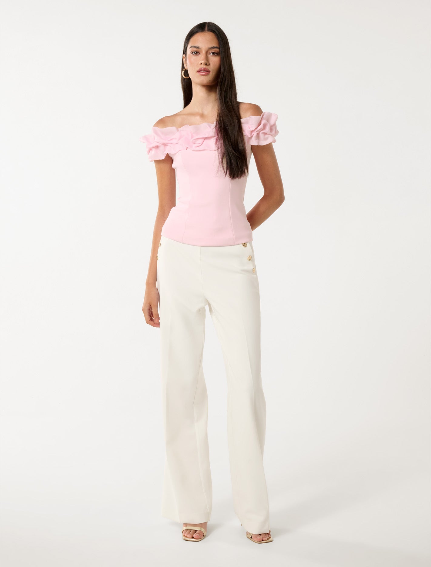 Stephanie Ruffle Bustier Top Pink Sorbet