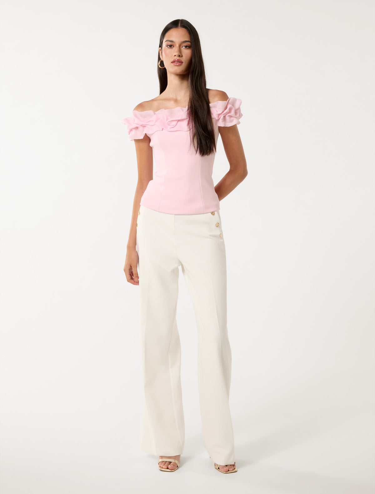 Stephanie Ruffle Bustier Top Pink Sorbet