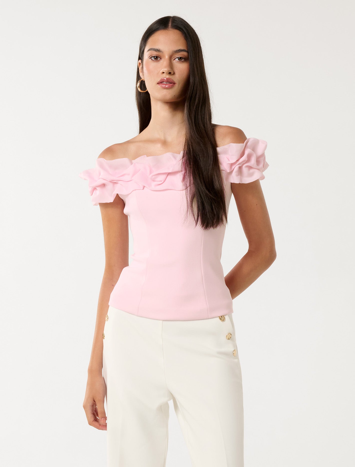 Stephanie Ruffle Bustier Top Pink Sorbet