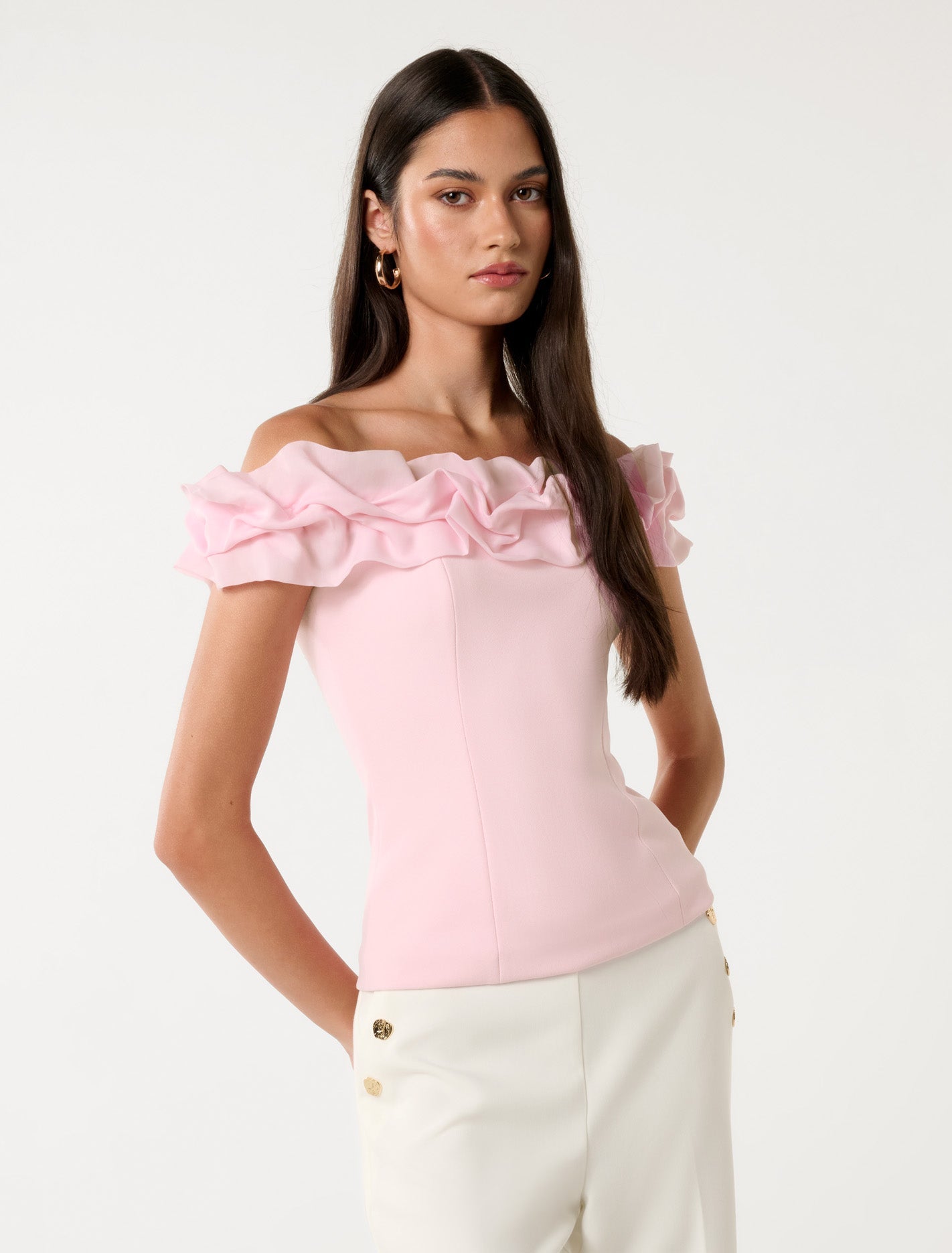 Stephanie Ruffle Bustier Top Pink Sorbet