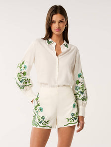 Rosalia Button Shirt Green Floral Co-ord