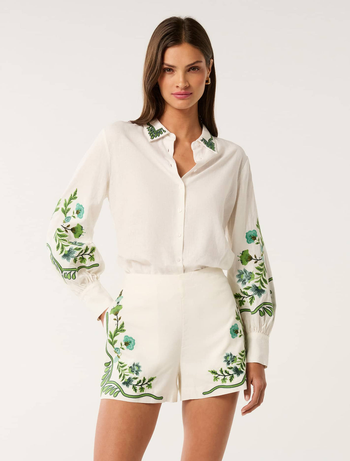 Rosalia Button Shirt Green Floral Co-ord
