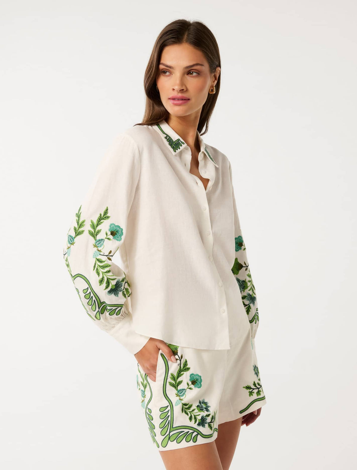 Rosalia Button Shirt Green Floral Co-ord