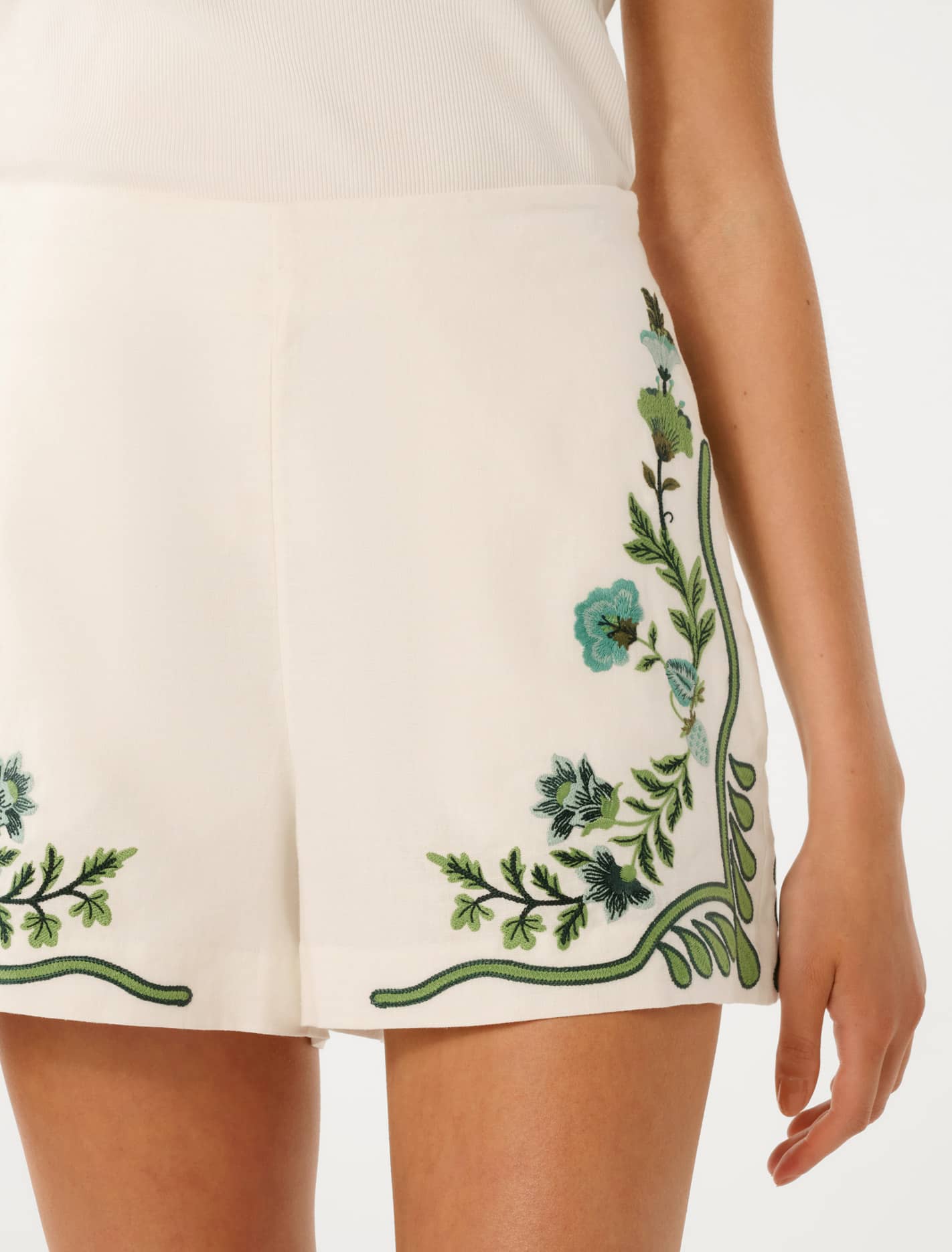Rosalia Embroidered Shorts Green Floral Co-ord