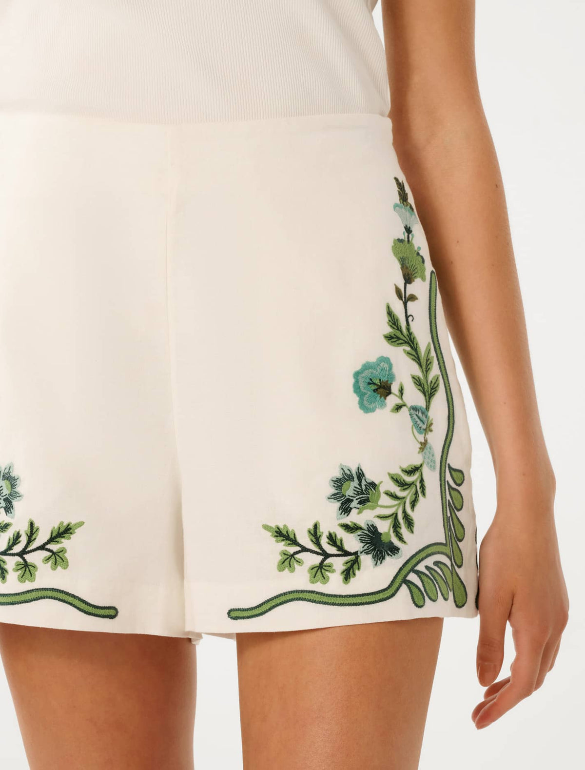 Rosalia Embroidered Shorts Green Floral Co-ord