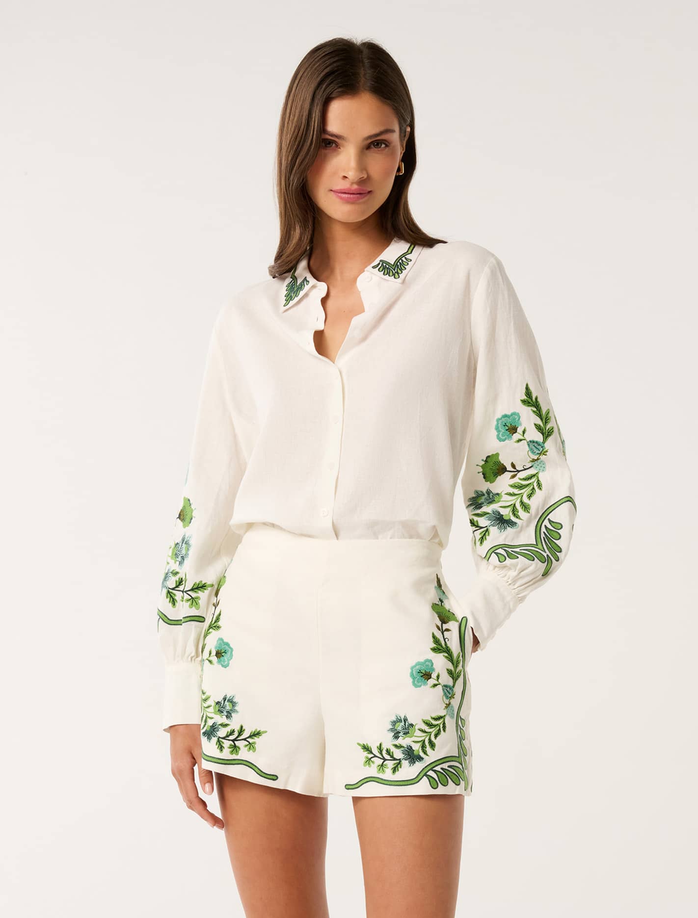 Rosalia Embroidered Shorts Green Floral Co-ord