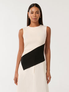 Camryn Two-Tone Asymmetrical Top Cream / Black