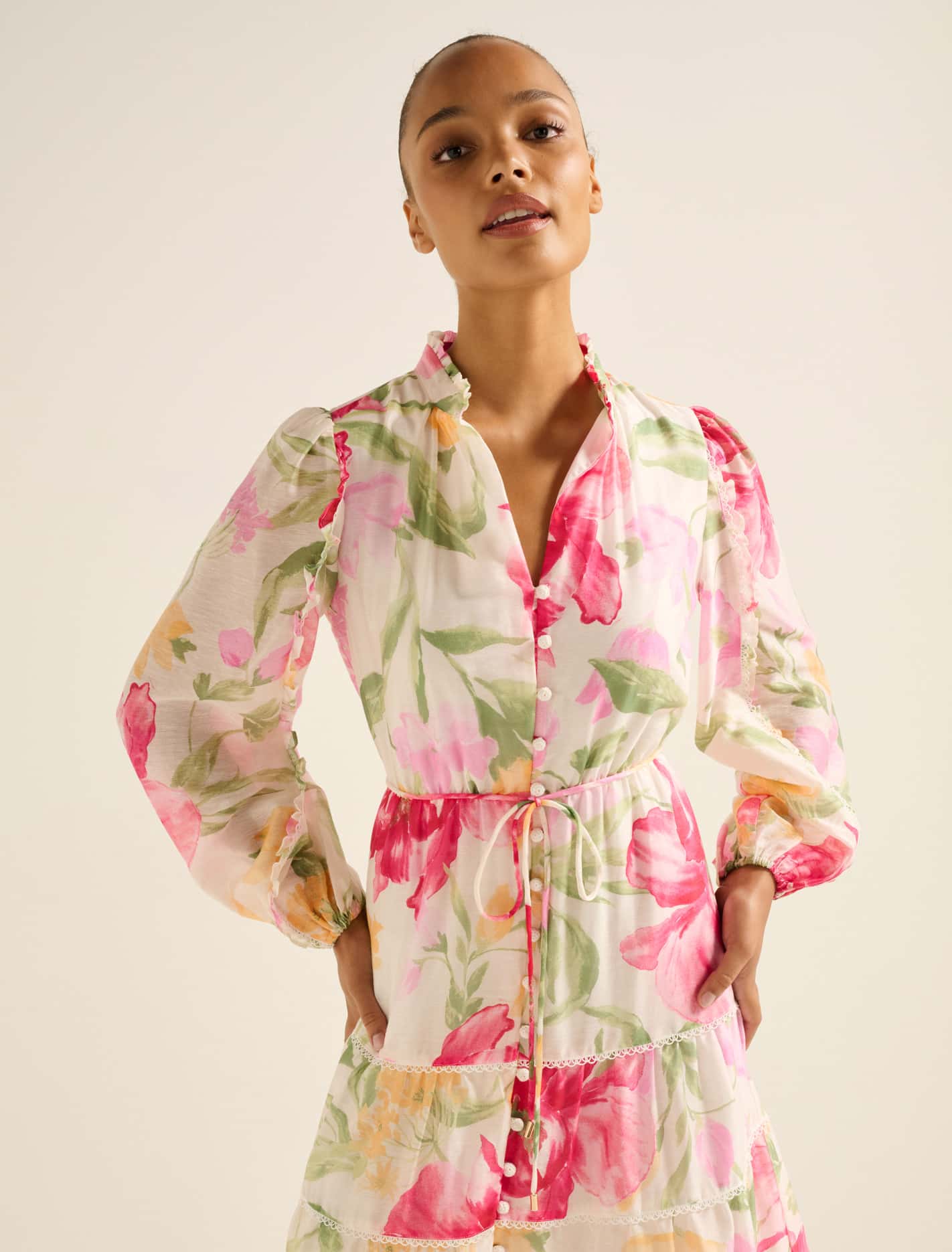 Jessie Button-Down Dress Red Lyell Floral