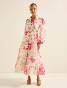 Jessie Button-Down Dress Red Lyell Floral