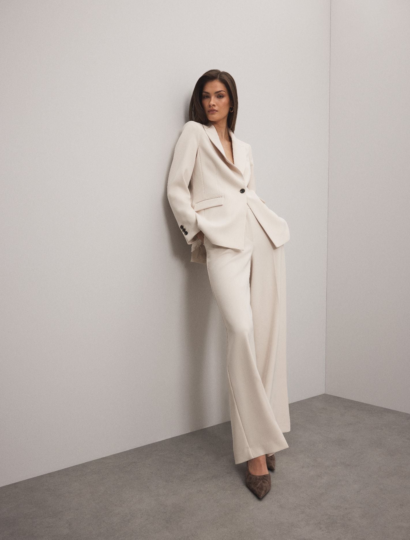 Oaklyn Wide Leg Pants Oat Milk Suit