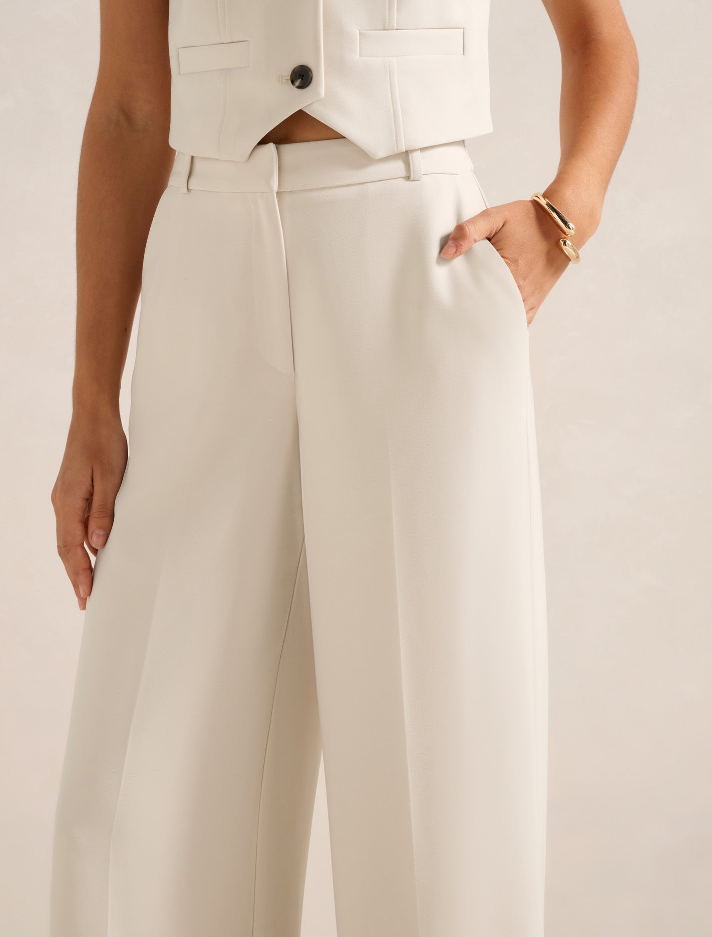 Oaklyn Wide Leg Pants Oat Milk Suit