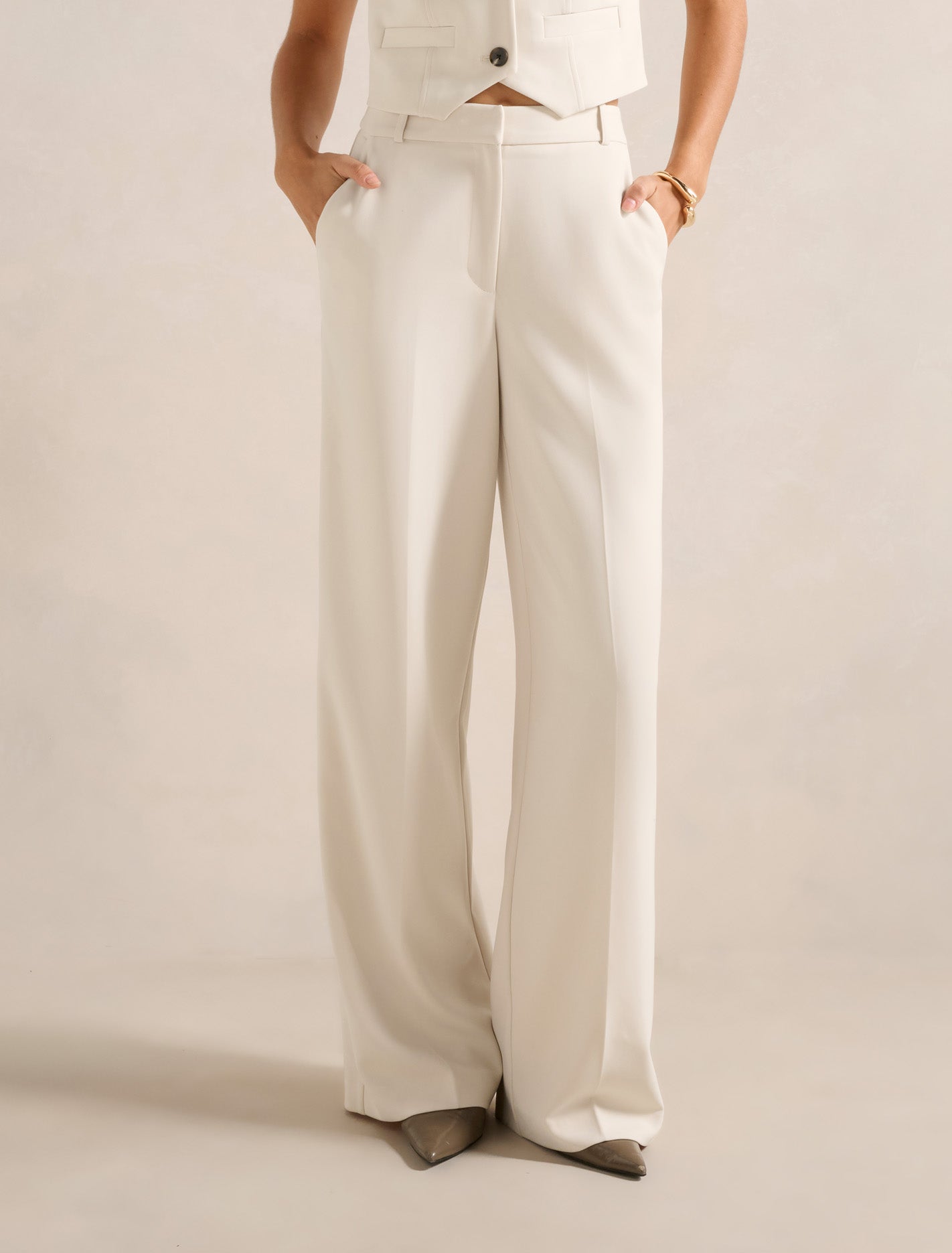 Oaklyn Wide Leg Pants Oat Milk Suit