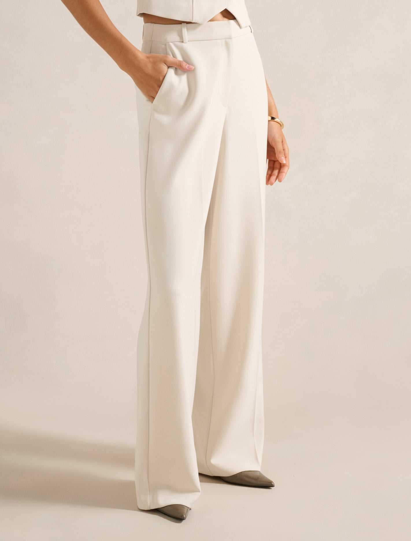 Oaklyn Wide Leg Pants Oat Milk Suit