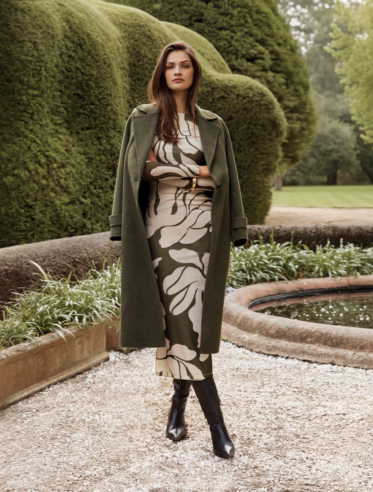 Natalie Felled Seam Coat Forest Green