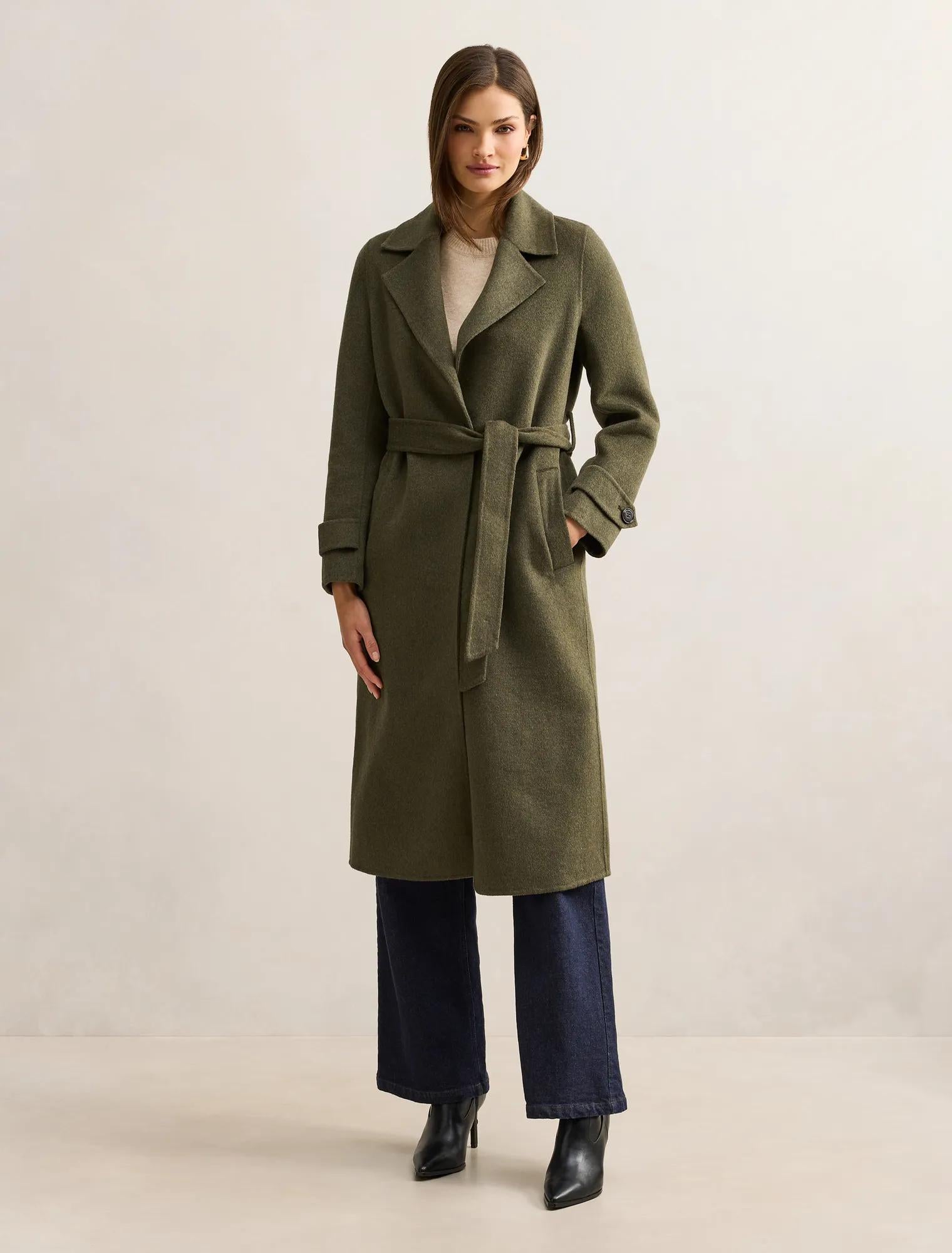 Natalie Felled Seam Coat Forest Green
