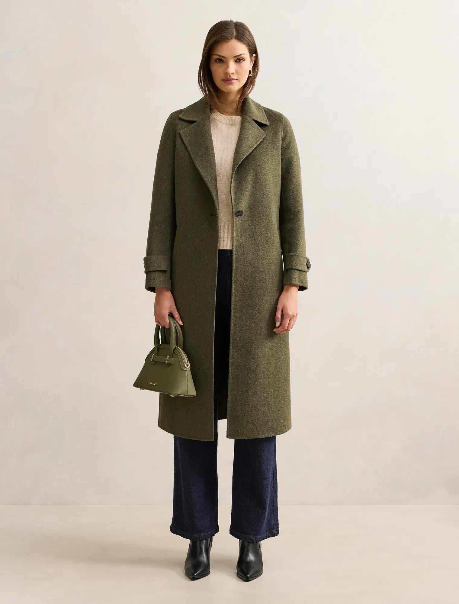 Natalie Felled Seam Coat Forest Green
