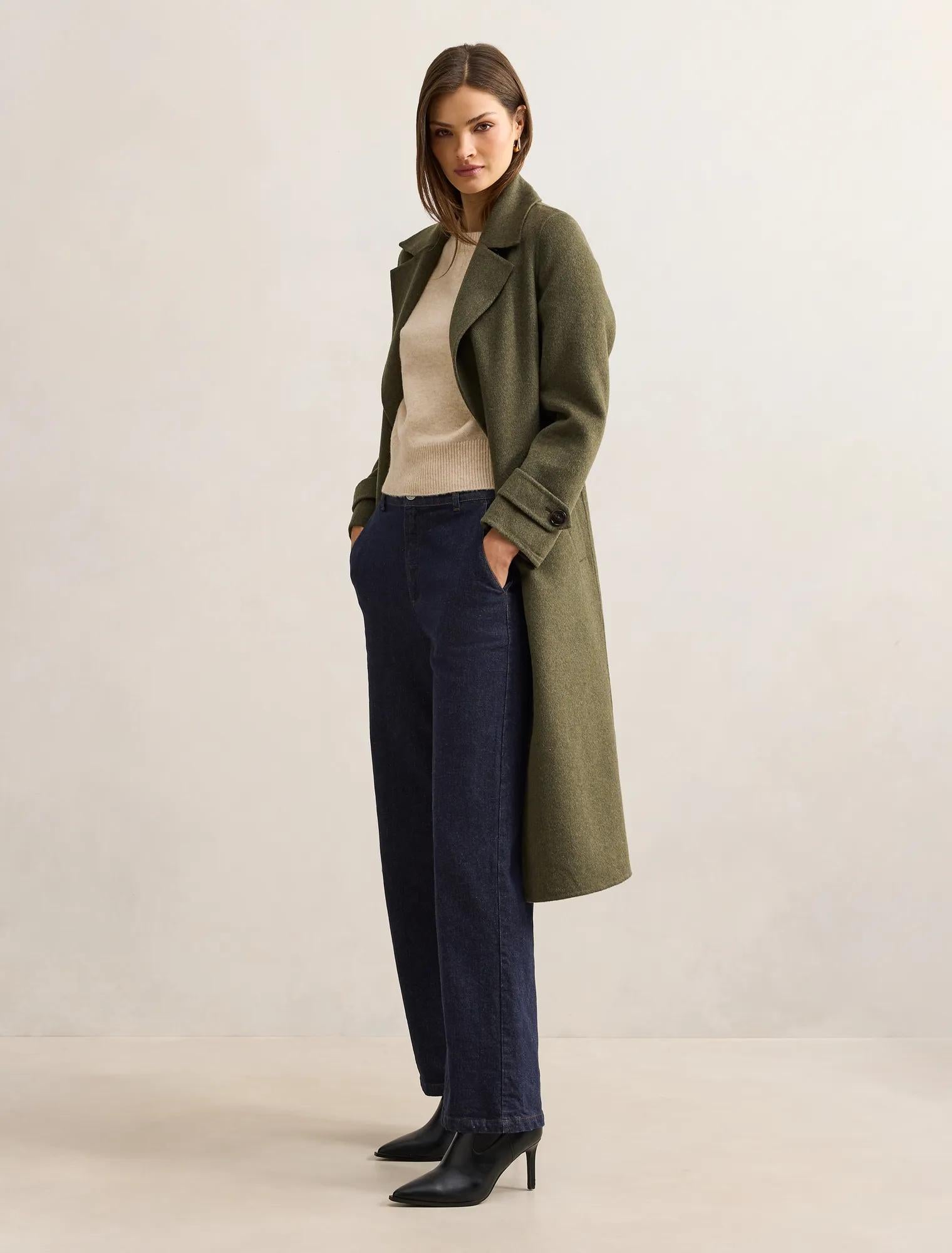 Natalie Felled Seam Coat Forest Green