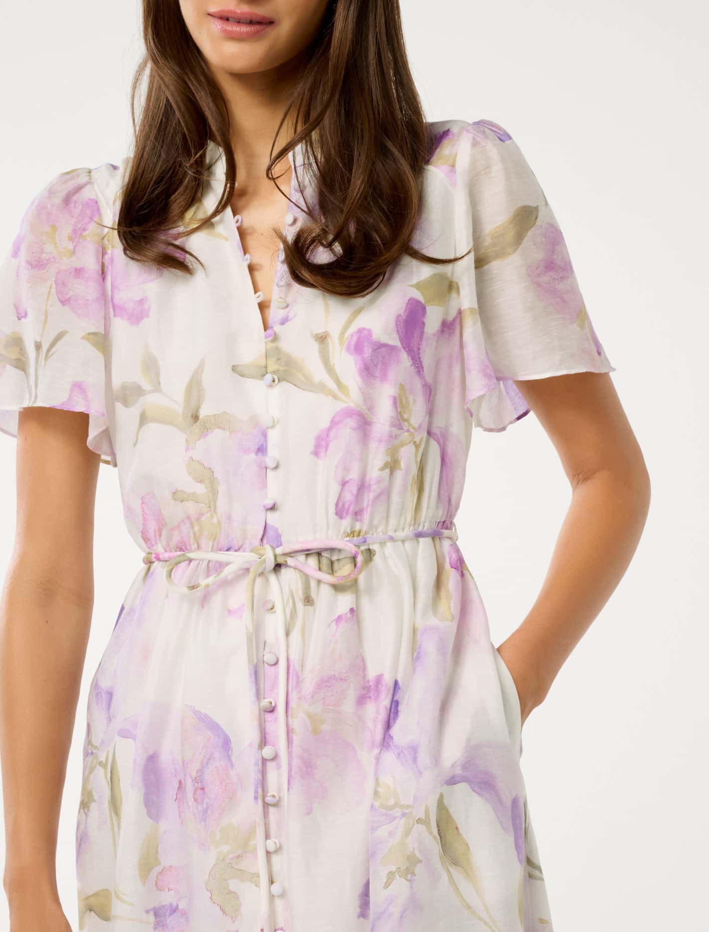 Melissa Flutter Sleeve Shirt Dress Lilac Nova Floral
