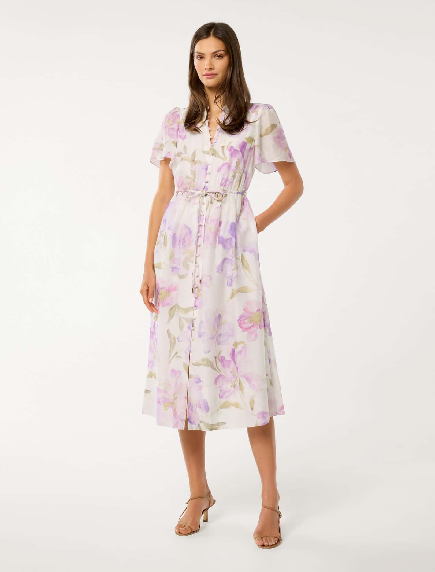 Melissa Flutter Sleeve Shirt Dress Lilac Nova Floral