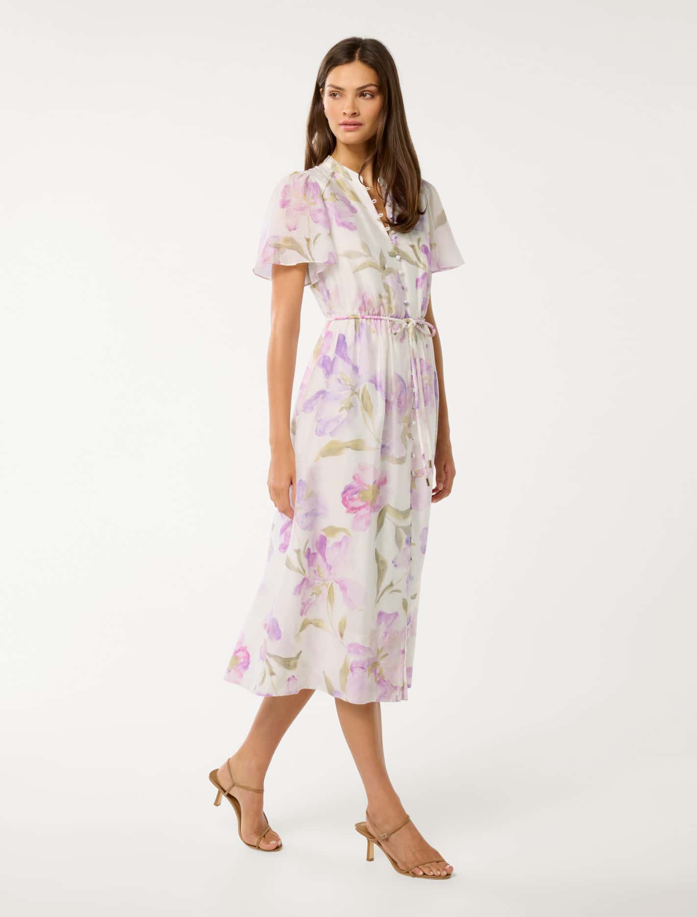 Melissa Flutter Sleeve Shirt Dress Lilac Nova Floral