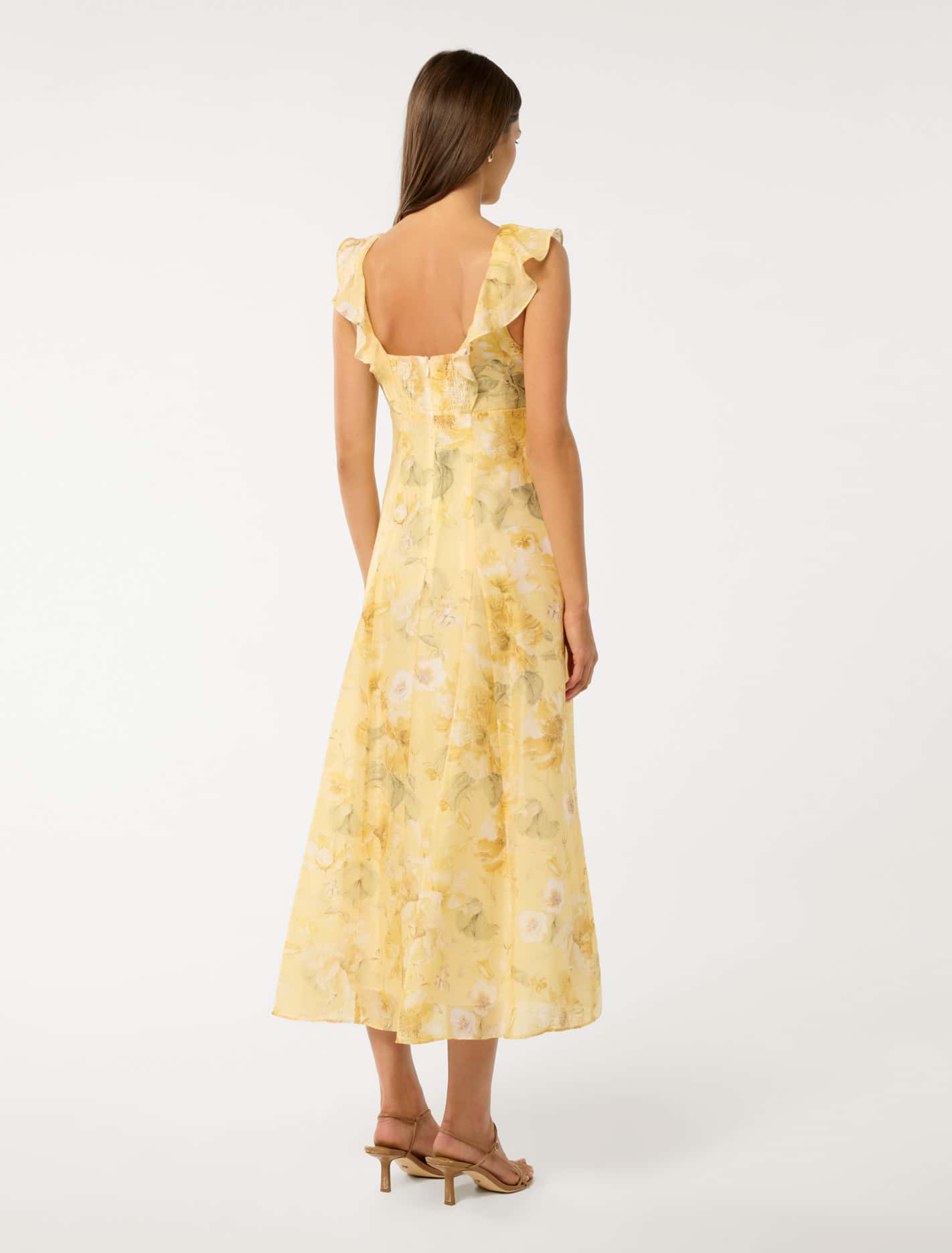 Lenny Godet Printed Midi Dress Gold Layla Botanica