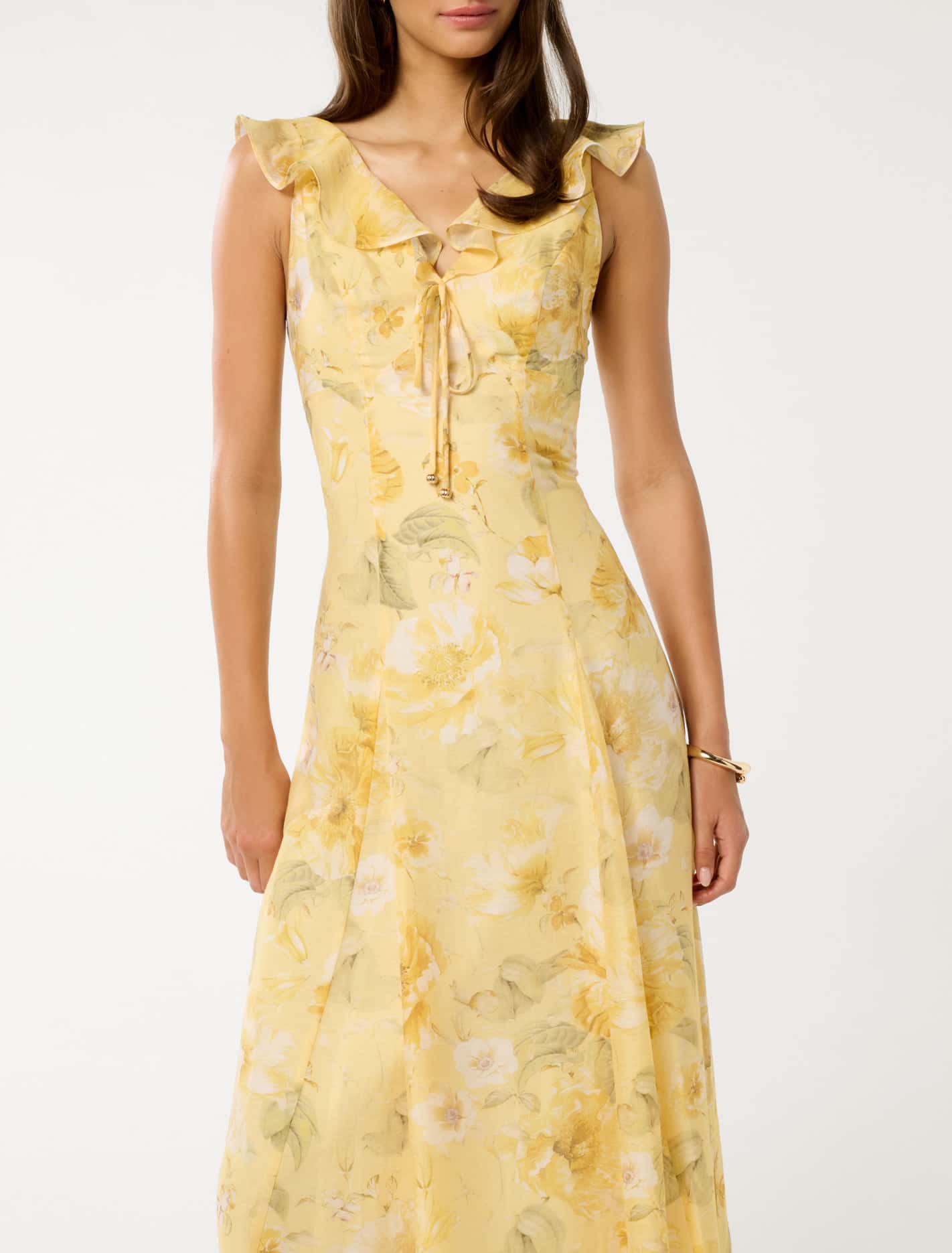 Lenny Godet Printed Midi Dress Gold Layla Botanica