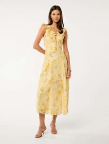 Lenny Godet Printed Midi Dress Gold Layla Botanica