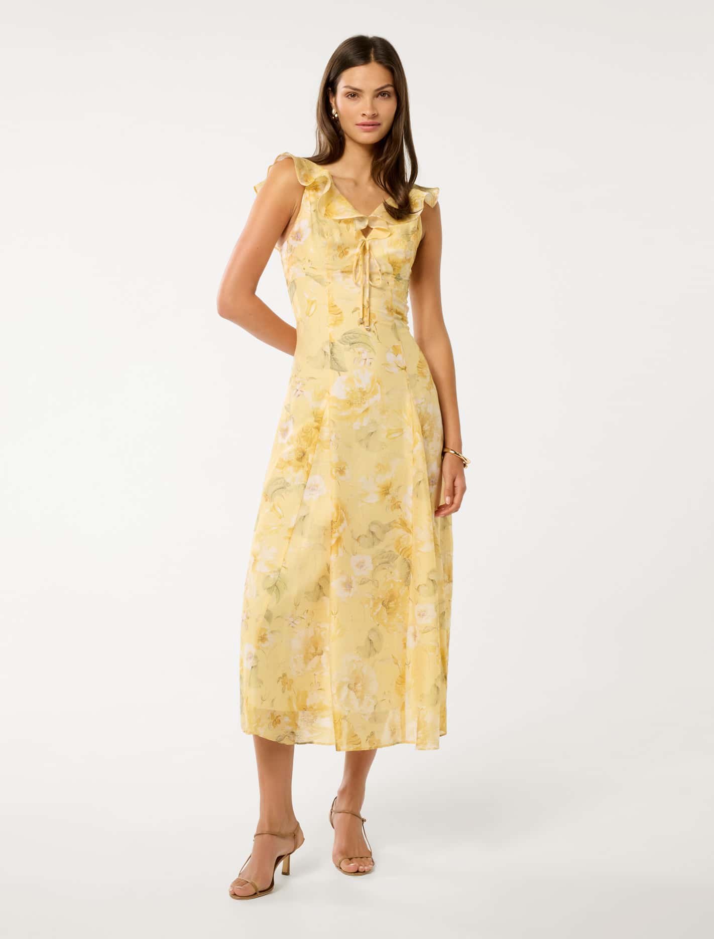 Lenny Godet Printed Midi Dress Gold Layla Botanica