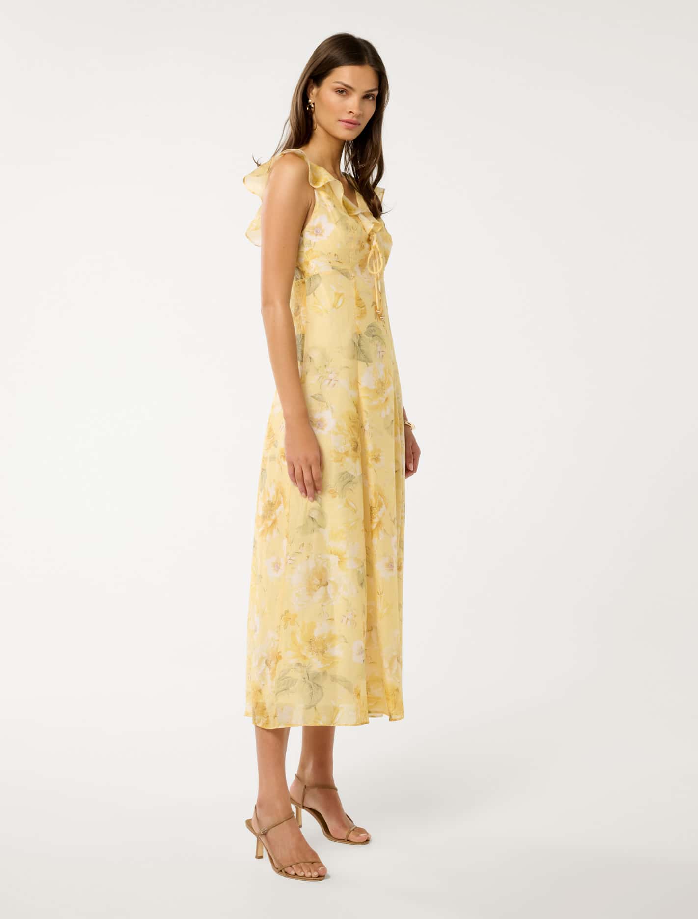 Lenny Godet Printed Midi Dress Gold Layla Botanica