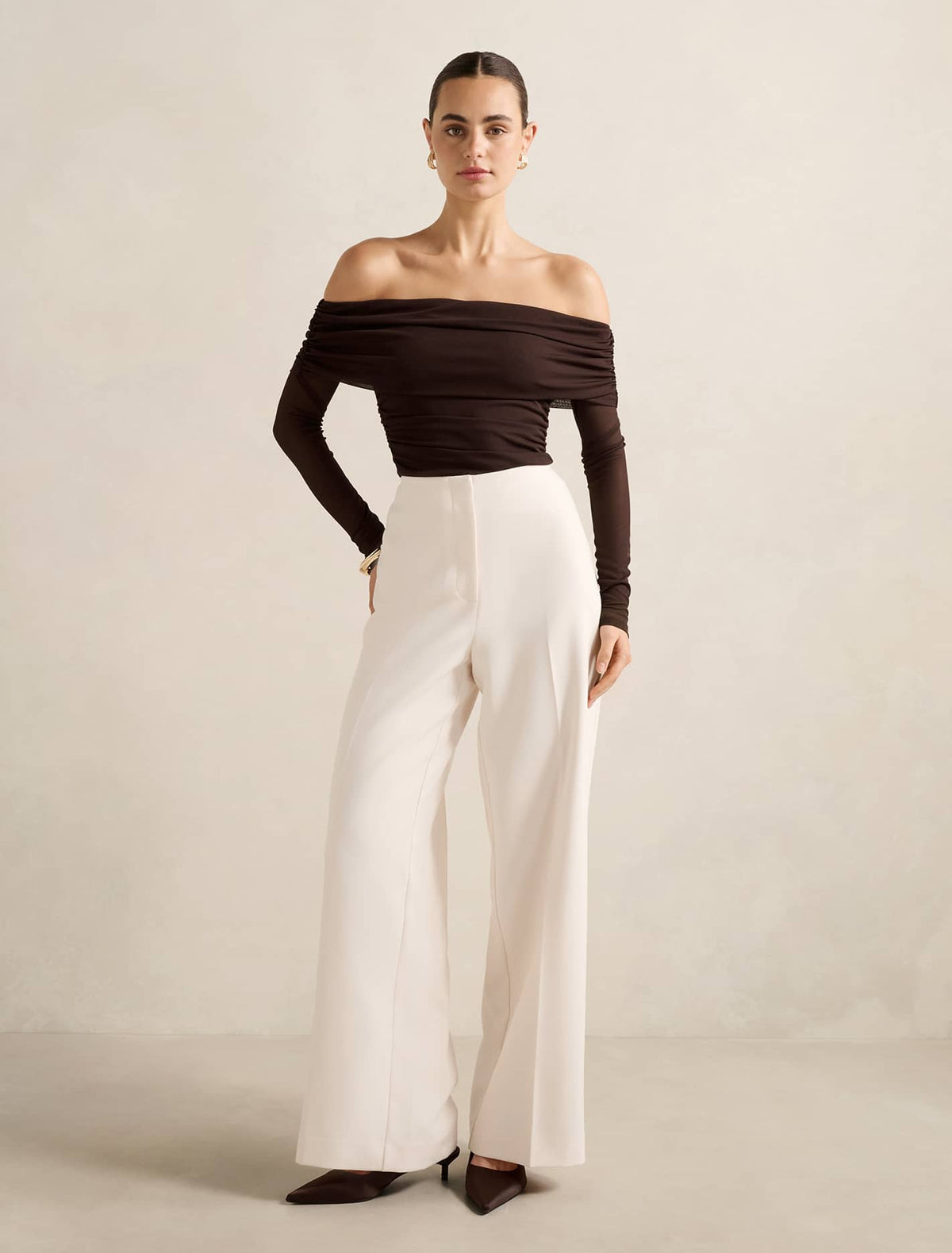 Kaia Mesh Ruched Top Chocolate