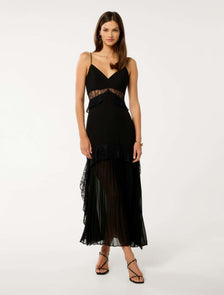 Lara Pleated Ruffle Maxi Black